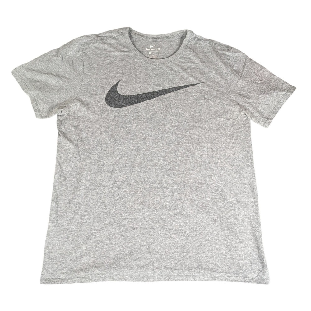 Nike Swoosh Graphic T-Shirt Mens Heather Grey Athletic Cut Short Sleeve Tee